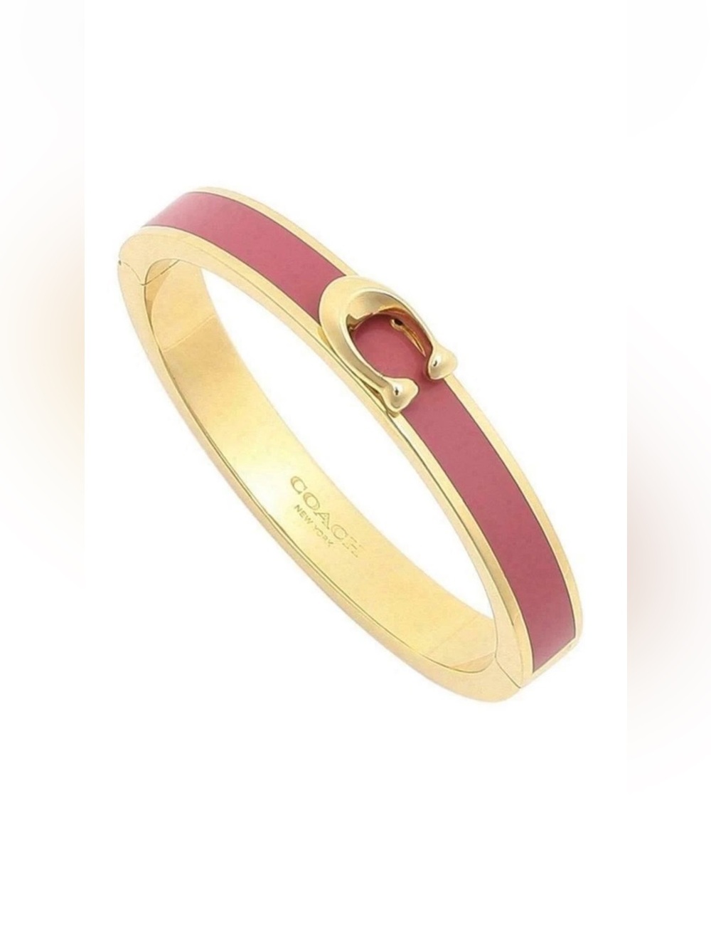 COACH Women's C Logo Hinged Bangle Bracelet Gold St Steel & Pink Enamel